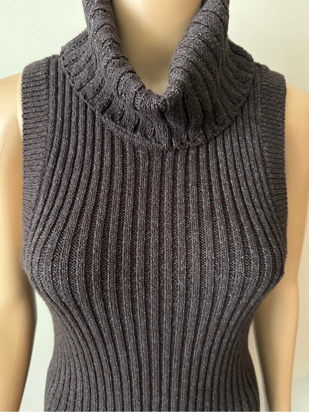 Free People Sleeveless Ribbed Turtleneck Midi Dress in Dark Brown